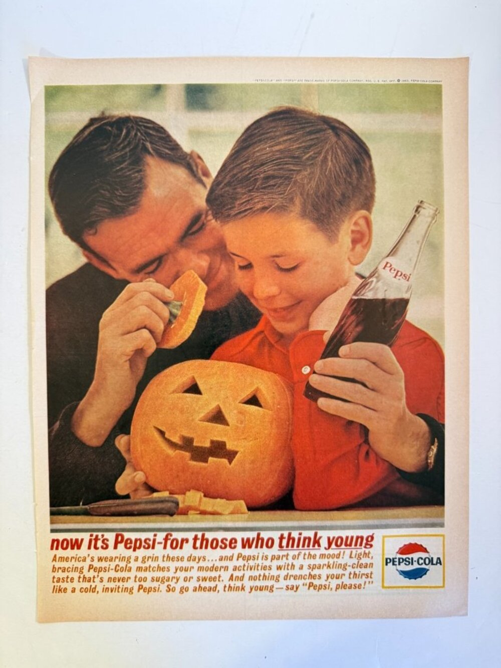 Vintage 1963 Pepsi Cola Soda Dad Son Halloween Pumpkin Advertisement Print Ad